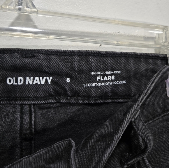 Old Navy Jeans Higher High Rise Flare Raw Hem Black Wash 8 - Picture 3 of 9